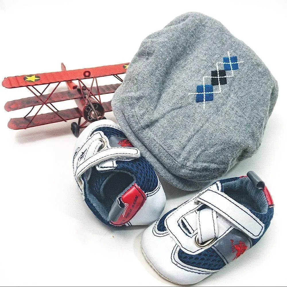 Preppy Baby Boy Bundle: Sneakers & Argyle Newsboy Hat
